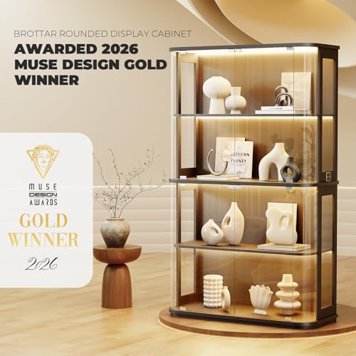 Large 4-Tier Glass Display Cabinet with 3-Color LED Lights and Motion Sensor