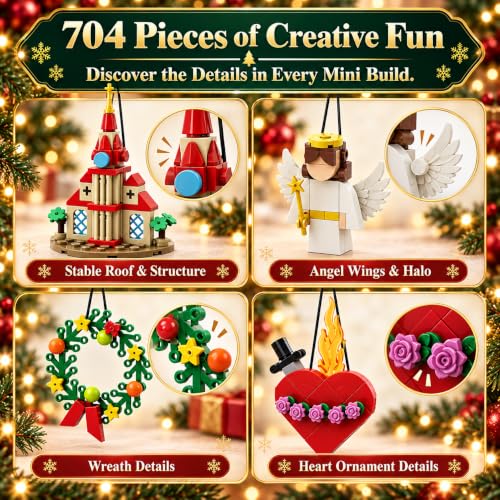 Jesus Nativity Advent Calendar Building Set – 24 Mini Ornaments with 704 Pieces