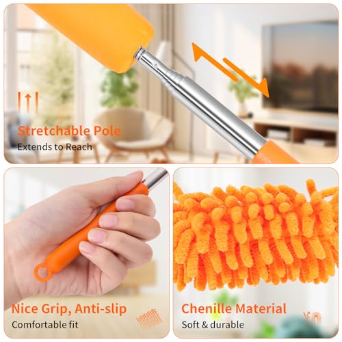 360° Bendable Microfiber Mini Duster with Extendable Pole, 10-30 Inches
