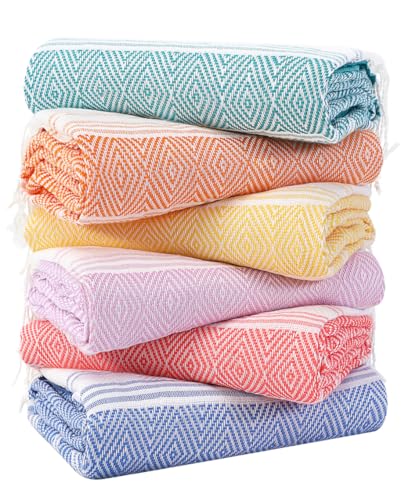 Genovega 6-Pack Oversized Turkish Beach Towels Set - 74"x38" Quick Dry