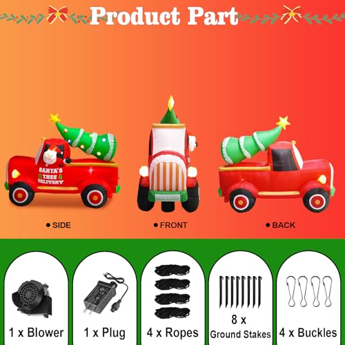7Ft Christmas Inflatable Santa Driving Truck with Lights, Yard Decoration