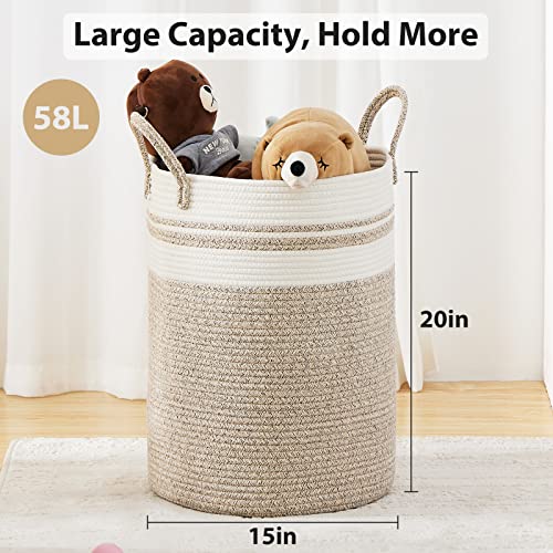 58L Woven Cotton Rope Laundry Hamper - Tall Blanket Storage Basket