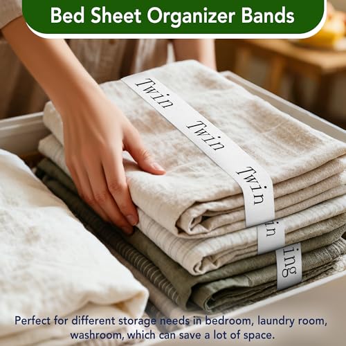 20-Pack Elastic Bed Sheet Organizer Bands with Printed Size Labels