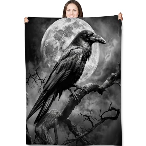 Turamurra Gothic Raven Moon Throw Blanket 60x80in – 80"x60" Premium Flannel