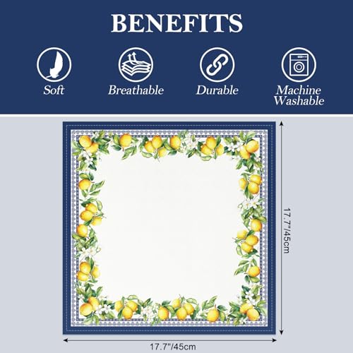 Lemon Print Cotton Cloth Napkins, 18x18 Inch, Set of 6 for Dining Table