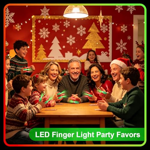 Mikulala 100 Pcs Red & Green Finger Lights - Glow LED Flashlights for Kids & Adults, Party Favors for Christmas