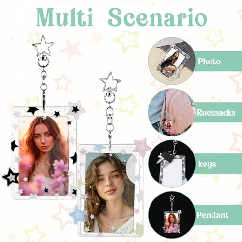 2Pcs Acrylic Star Photocard Holder Keychain with Metal Chain