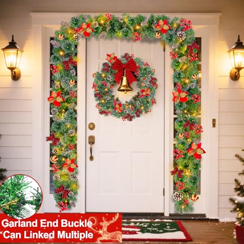 6 Ft Christmas Garland with Lights Battery Operated Prelit Decor Indoor Outdoor