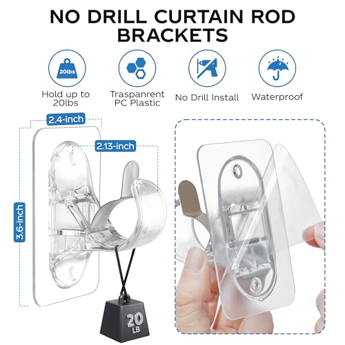 No Drill Curtain Rod Brackets, 8 Pack Heavy Duty Self Adhesive Rod Holders