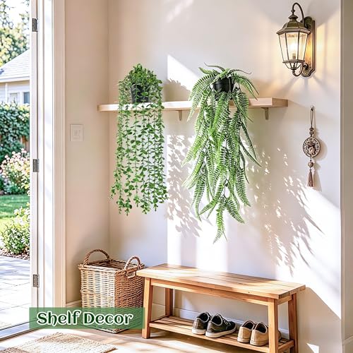4-Pack Artificial Hanging Plants in Black Pots - Faux Cascading Vine Wall Decor