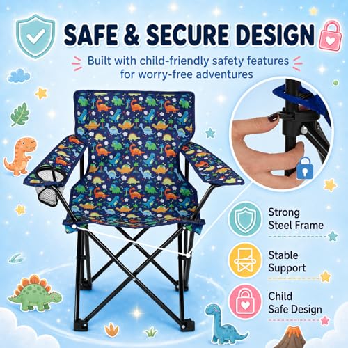 Kids Folding Camp Chair with Cup Holder & Carry Bag - Dinosaur Toddler Chair