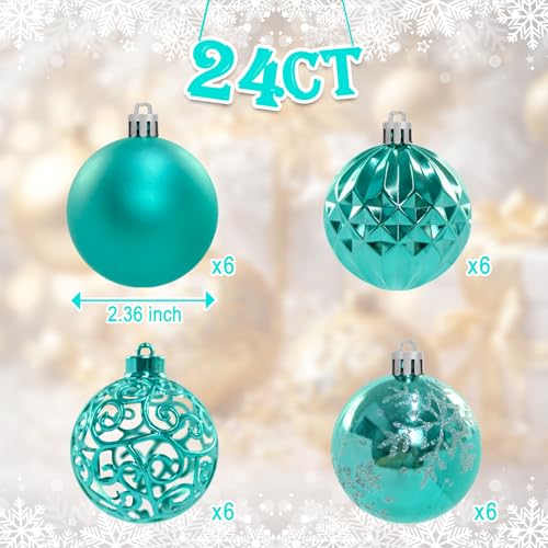 24ct Turquoise Christmas Tree Ornaments Set - 2.36'' Shatterproof Holiday Decorations