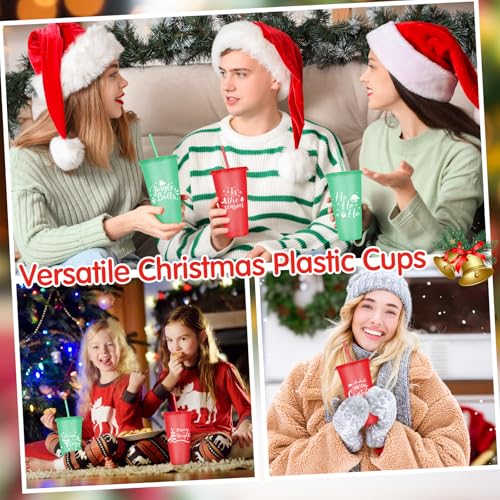 Vesici 8-Piece Xmas Gift Set: 4 Red & 4 Green Glitter Tumbler Cups, 8 Makeup Bags, 8 Pairs Christmas Socks (Red/Green Tree)
