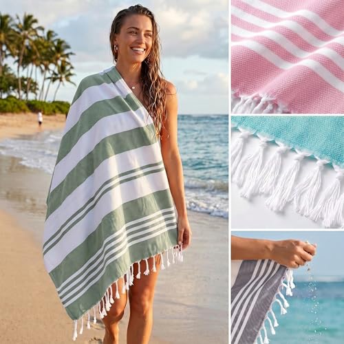 4-Pack Oversized Turkish Beach Towels, 100% Cotton, 40 x 72 Inch