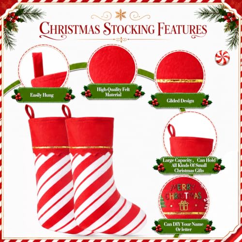 Christmas Stockings Bulk Felt Red White Twill Stripe 36 Pcs - 15 Inch