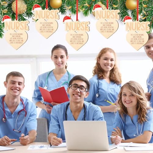 10 Pack Christmas Nurse Ornaments - Wooden Holiday Practitioner Gifts