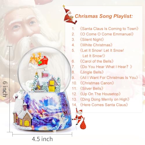 Christmas Snow Globe Music Box with LED Lights - Plays 14 Songs