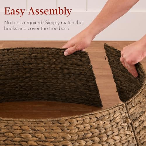42-Inch Woven Hyacinth Christmas Tree Collar - 4-Piece Rattan Tree Skirt