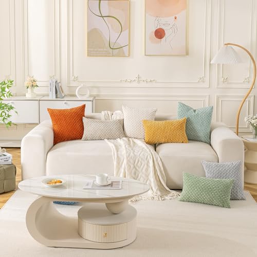 Corduroy Throw Pillow Covers 18x18 Set of 4 - Soft Neutral Cushion Cases