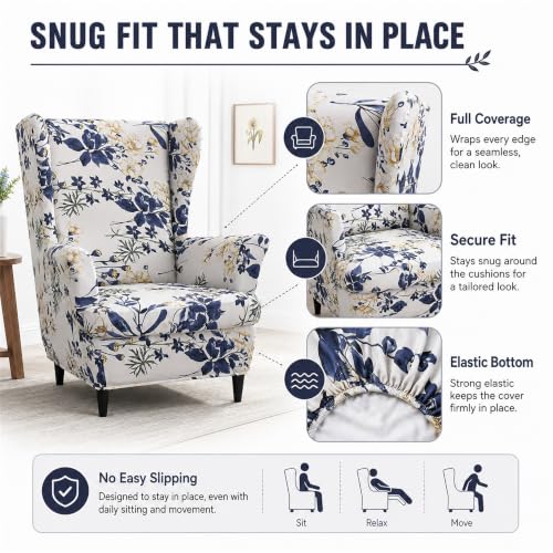 Wingback Chair Slipcover 2-Piece, Stretch Non-Slip Protector