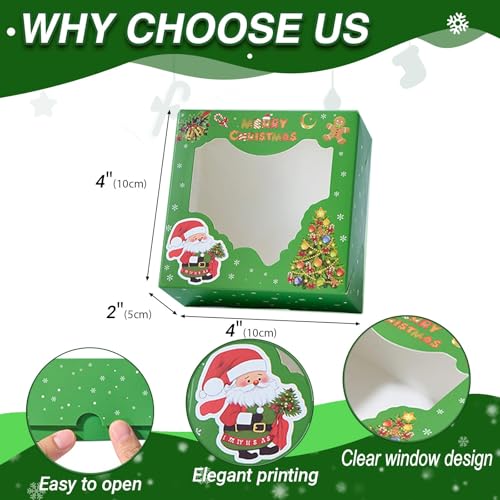 48PCS Christmas Cookie Boxes with Windows, 4x4x2 Inches - Holiday Gift Packaging