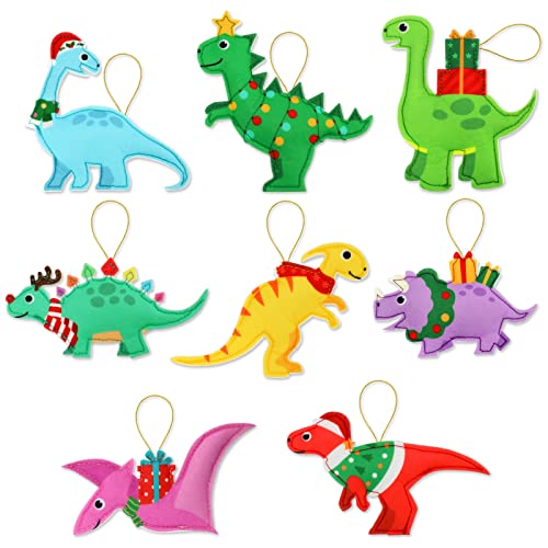 Dinosaur Felt Ornaments Set of 8 – T-Rex, Triceratops, Diplodocus Christmas Hanging Decor