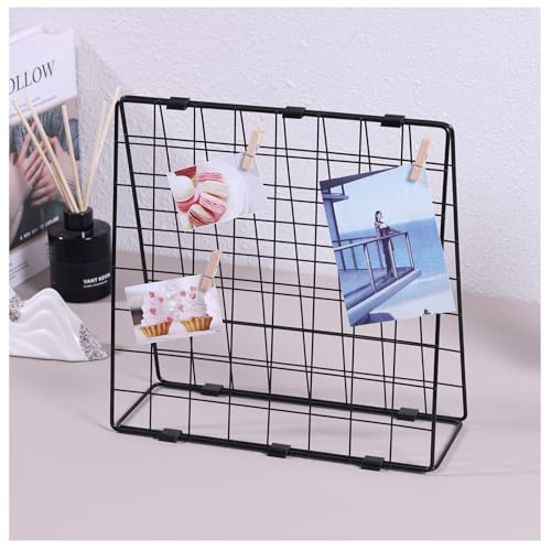 Double-Sided Metal Photo Display Rack with 20 Wooden Clips, Black