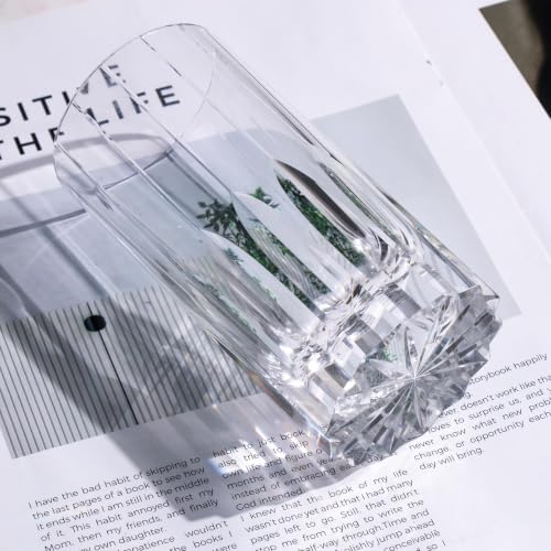 KAMMAK Hand Blown Crystal Collins Glasses Set of 2 - White, 10.8oz Highball Tumblers for Cocktails & Spirits
