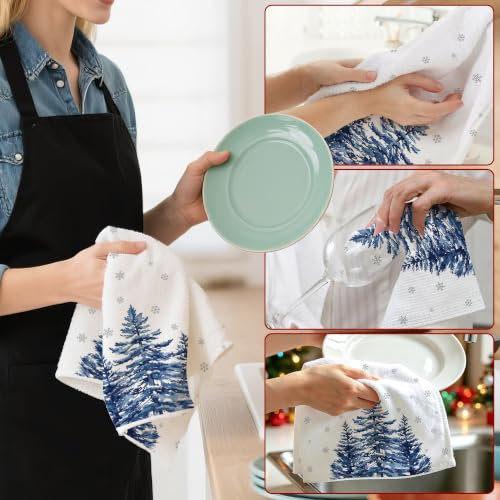 Bonsai Tree Christmas Kitchen Towels 18x28in - Blue Pine Tree Design (2-Pack)