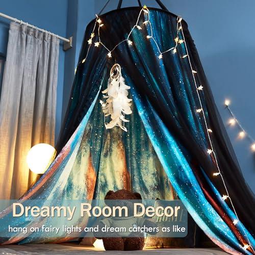 Aurora Printed Bed Canopy - Round Dome Princess Mosquito Net Curtain