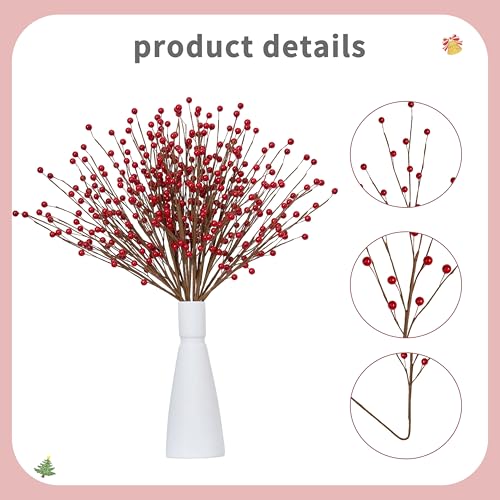 Red Berry Christmas Stems 24Pcs 17in - Holiday Centerpiece & Tree Decor by WSTPUPU (Red)