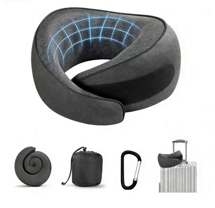 Memory Foam Travel Neck Pillow with 360° Support - Pigeon Grey