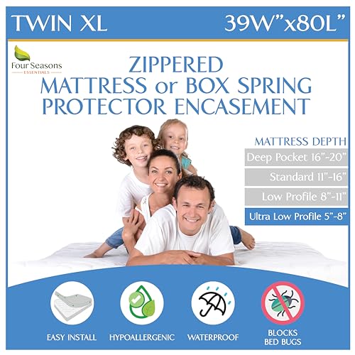 Twin XL Waterproof Mattress Encasement - Low Profile 5"-8" Zippered Cover