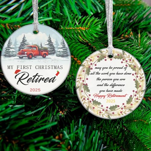 qiyeyeye My First Christmas Retirement Ornament 2025 – Double-Sided Ceramic Gift Boxed
