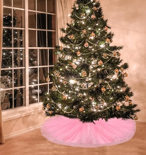 FIABC Christmas Wedding Tree Skirt,45 inch 4-Layer Fluffy Romantic