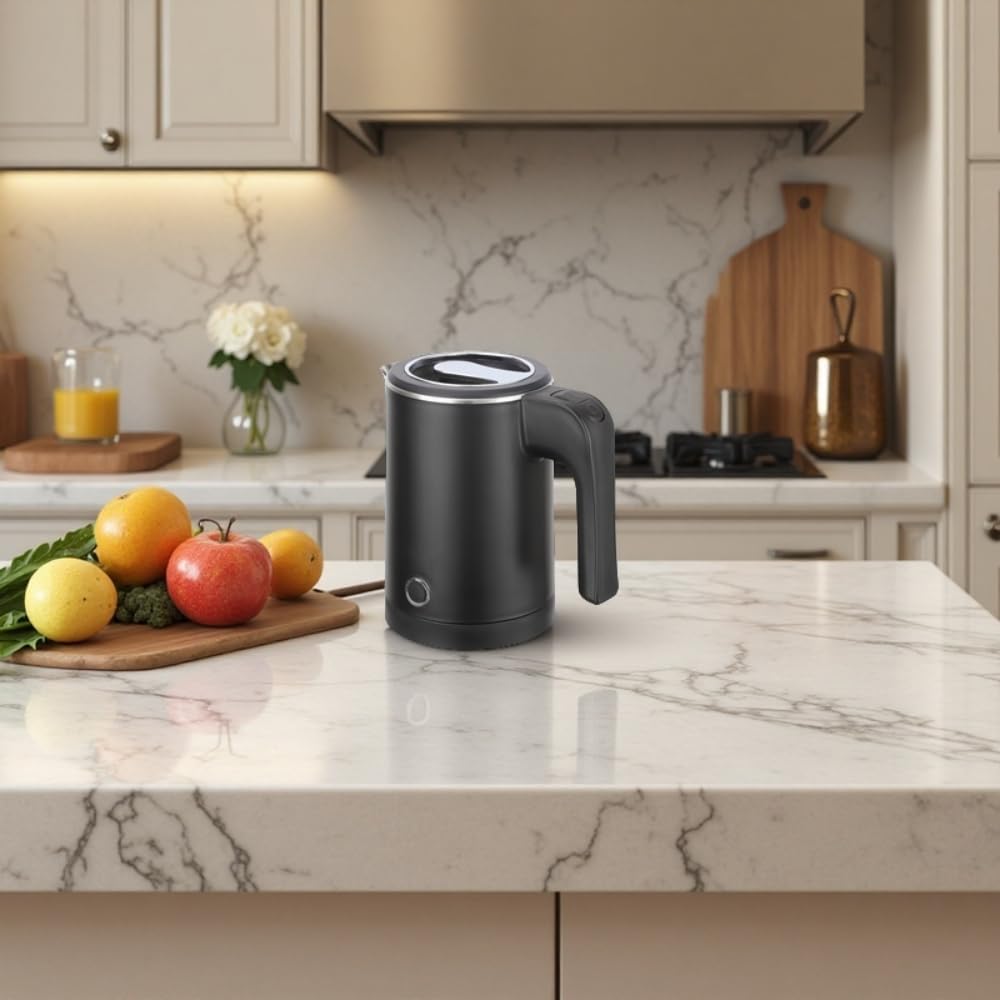 0.6L Small Electric Kettle Stainless Steel, 20oz Portable Travel Electric Tea Kettle, Mini Hot Water Boiler Heater for Business Trip, Camping, Travel, Office (Black)