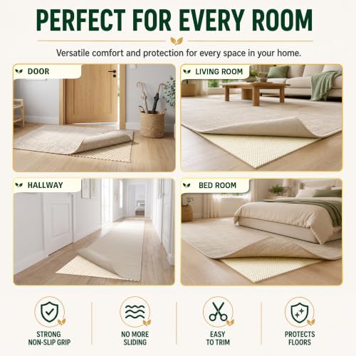 Non-Slip Rug Pad for Hardwood Floors - 2x6 Heavy Duty Anti-Skid Carpet Grip