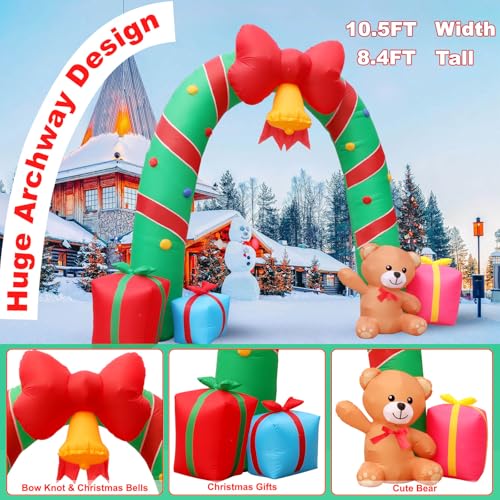 10.5ft Christmas Inflatable Archway with Candy Cane Bells & LED Lights Outdoor Decor