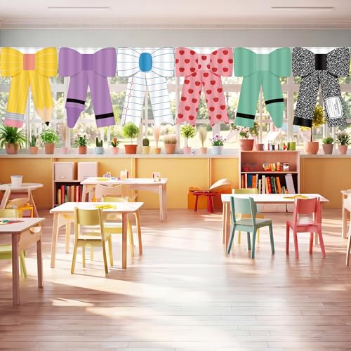 6-Piece School Classroom Window Curtains, Pencil & Apple Print, 36 x 24 In