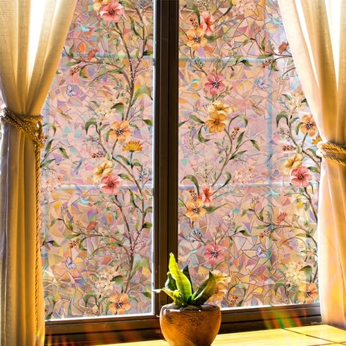 Stained Glass Window Film - 17.5" x 78.7" Privacy Cling, UV Blocking
