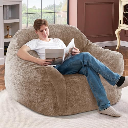 Oversized Faux Fur Bean Bag Chair with Arms - Memory Foam Floor Sofa