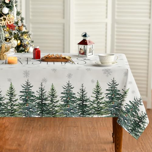 Horaldaily 60 x 84 Inch White Christmas Tablecloth - Rectangular Snow Trees