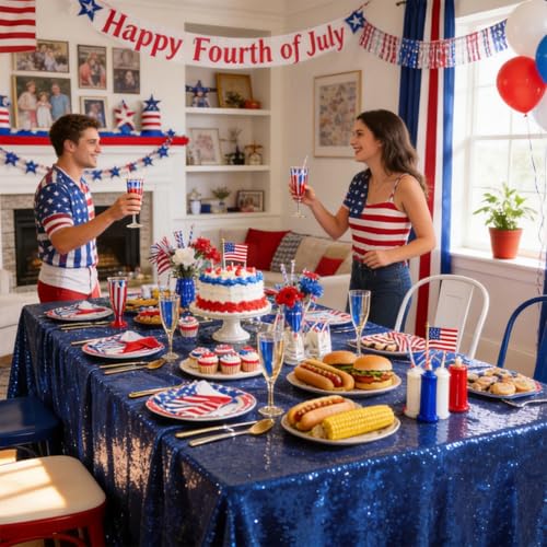 QueenDream Royal Blue Sequin Tablecloth 90x156 Inch Party Overlay