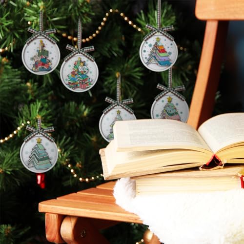 Syhood 6 Pcs Christmas Book Ornaments for Tree & Book Lovers Gift Set