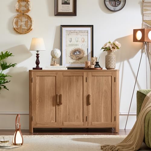 46" Arc-Shaped Sideboard Buffet Cabinet with 3 Doors and Adjustable Shelves