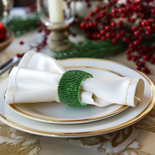 12 Pack Handmade Beaded Napkin Rings - Deep Green, Set of 12 - Cotton Craft