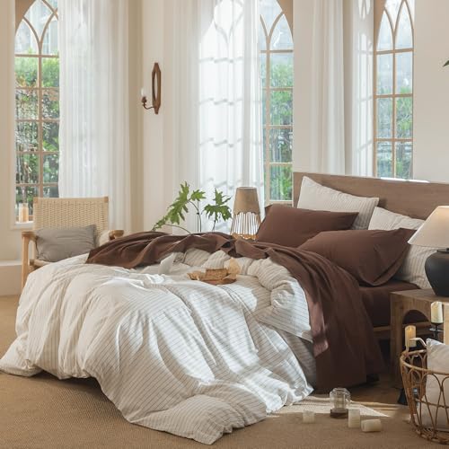 MooMee 100% Washed Cotton Queen Sheet Set - 19" Extra Deep Pocket, 4-Piece