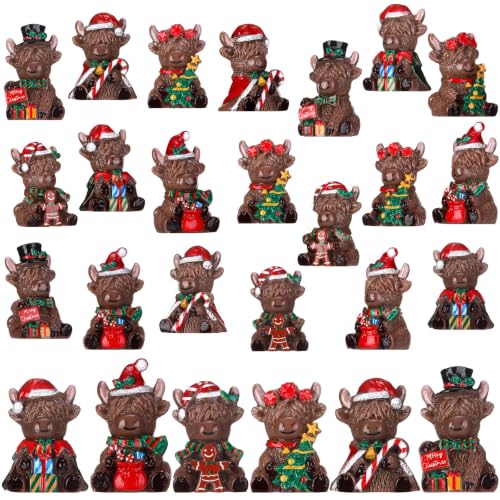 Yaomiao 60 Pcs Christmas Mini Resin Highland Cow Figurines - Holiday Decor Set