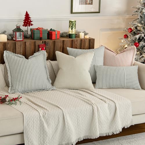 MIULEE Christmas Red Striped Decorative Throw Pillow Covers 18x18 Pack of 2