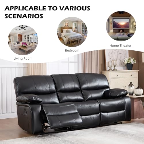 3-Seat Faux Leather Manual Reclining Sofa with Drop-Down Table and Cup Holders